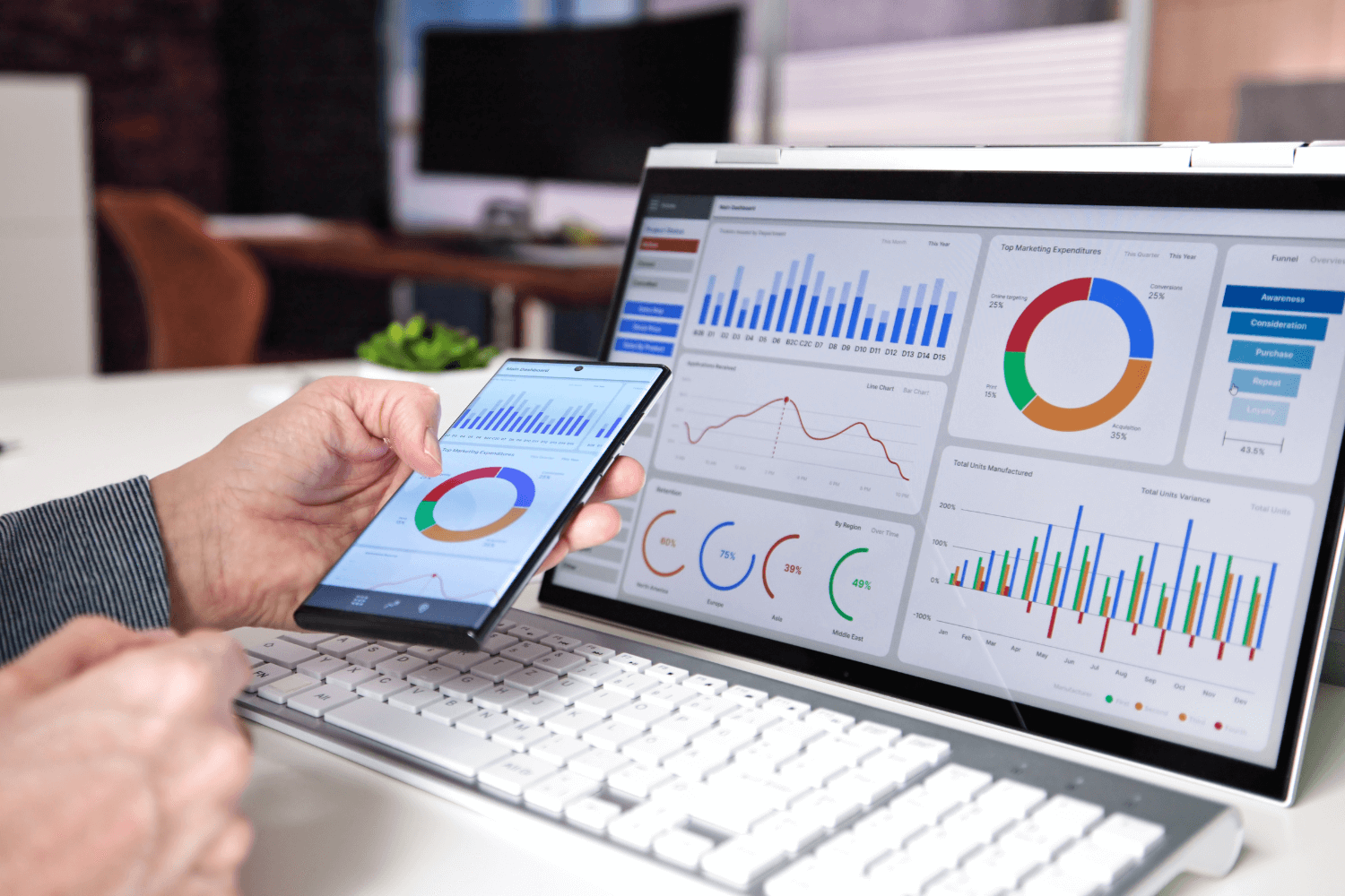 Illustrated infographic showing engagement metrics on a social media dashboard