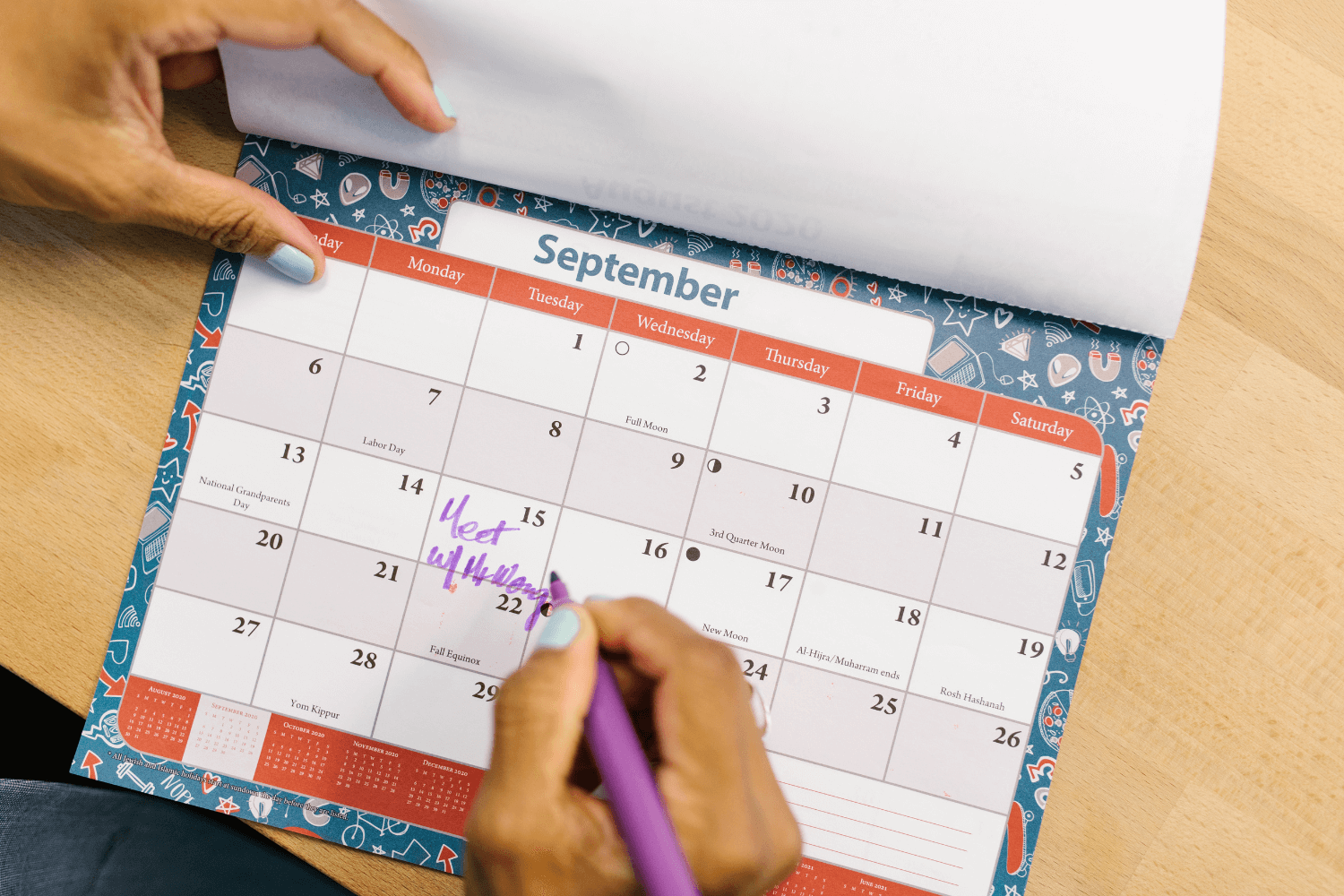 Flat illustration of a calendar with check marks on multiple days, representing consistent marketing efforts over time.